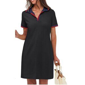 Anrabess Womens Small Polo Dress Pockets Collared Short Sleeve Black Red Blue